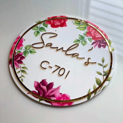 Floral Round Name Plate (Red Rose)